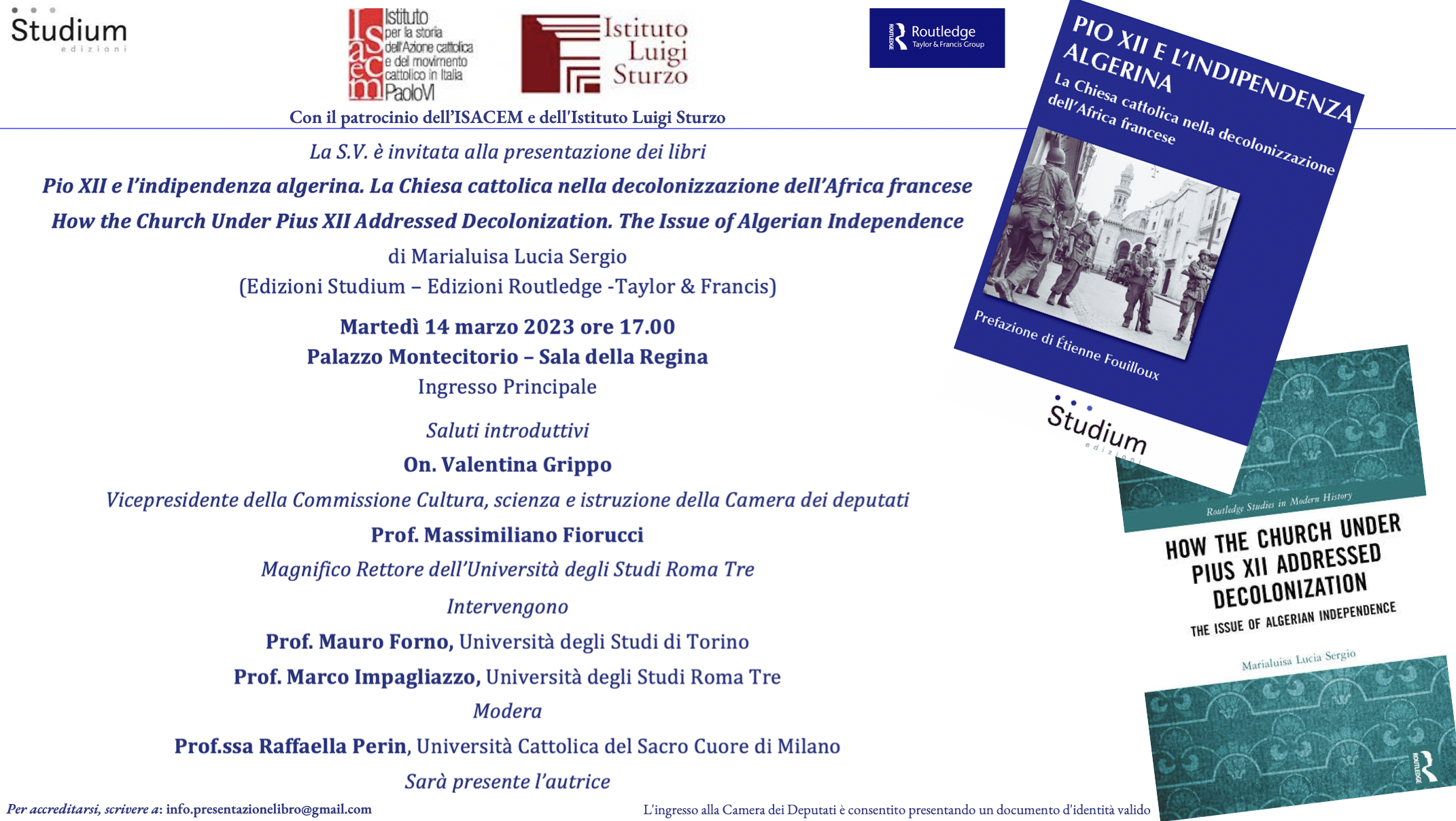 Presentazione del libro: "Pio XII e l’indipendenza algerina. La Chiesa cattolica nella decolonizzazione dell’Africa francese"
